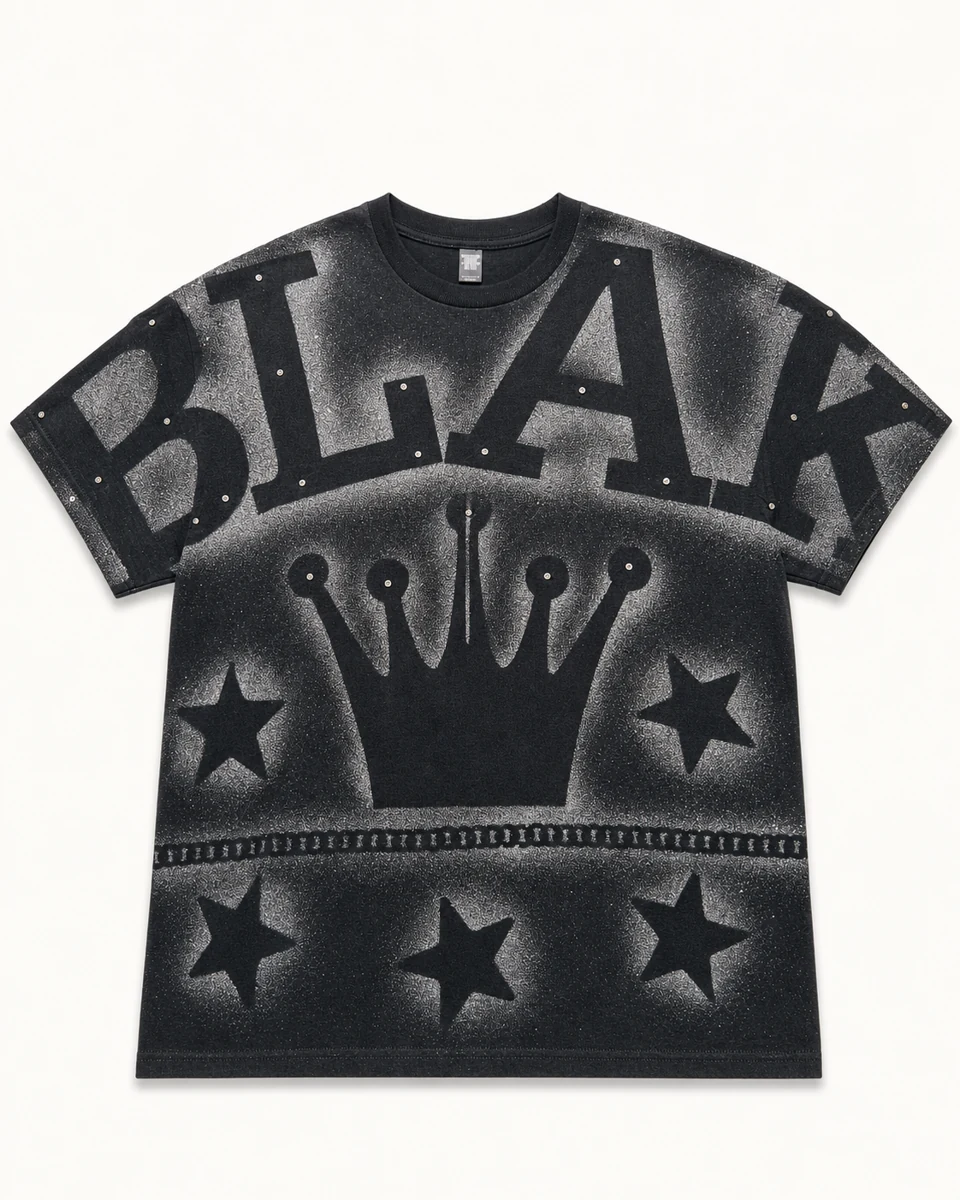 BK Medallion Tee – black crown stars rhinestone front