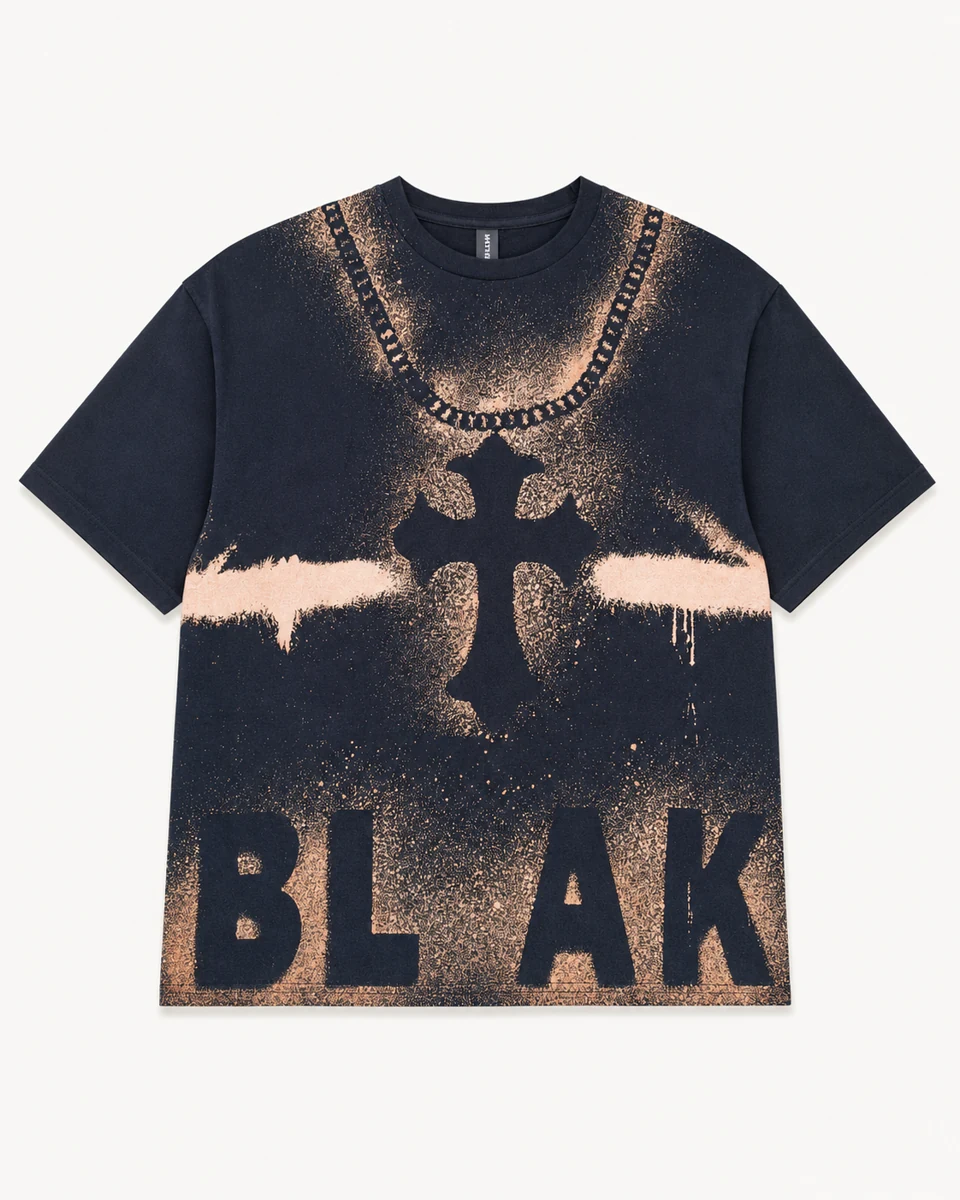 BLAK Cross Chain Bleach Tee – navy front