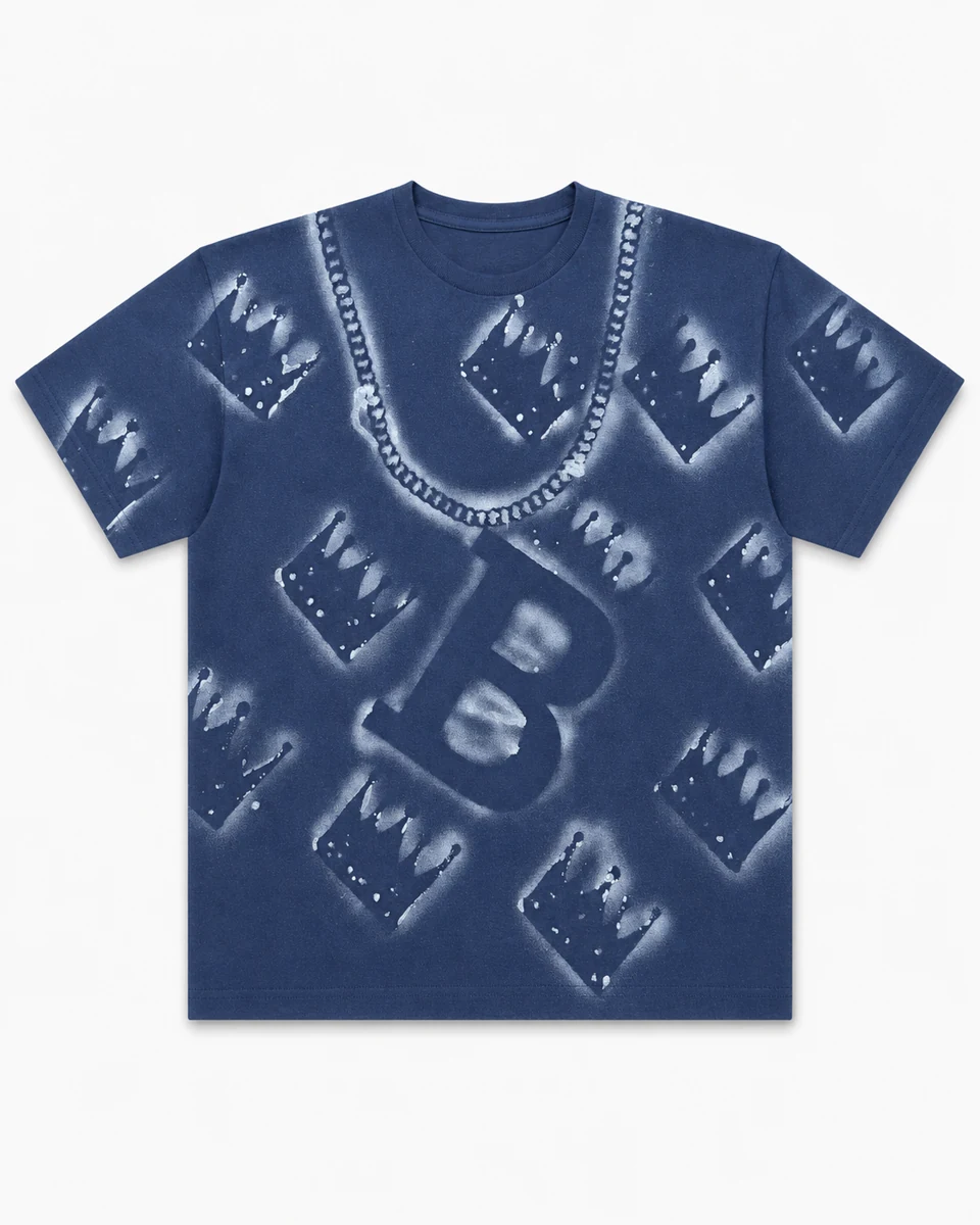Crown B Chain Spray Tee – navy front