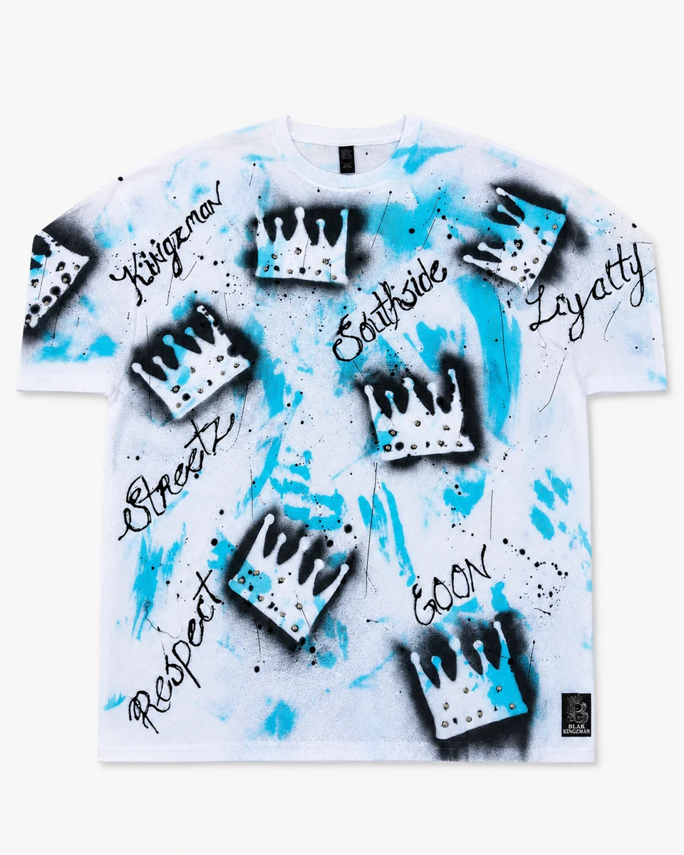 Crown Southside Airbrush Tee – white/blue crowns front