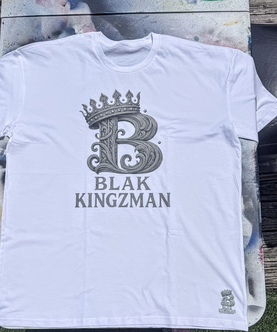Blak Kingzman Crowned B Graphic Tee — white flat lay