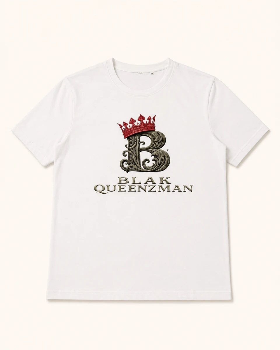 Queenzman Crowned B Tee – white/red crown B BLAK QUEENZMAN front
